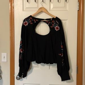 Free people black embroidered top